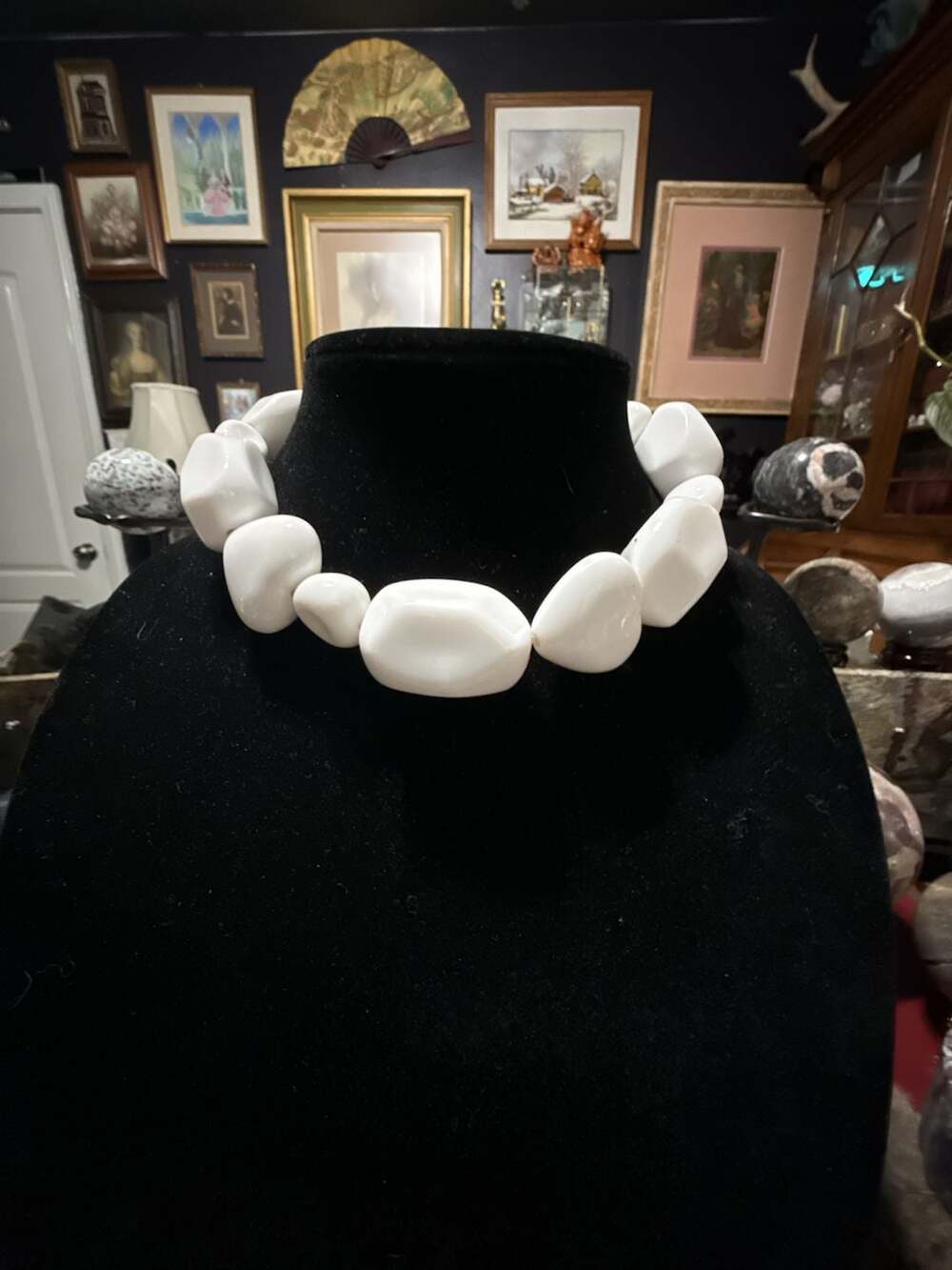 Chunky White Acrylic Nugget Statement Necklace Costume Jewelry
